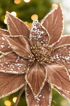 20" x 12" Brown Embellished Poinsettia Stem