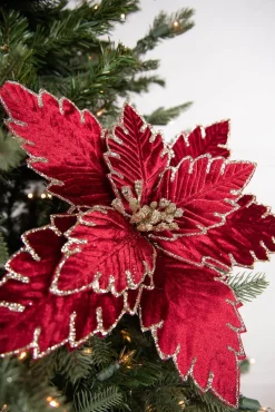 22” x 13.5" Burgundy Poinsettia Stem