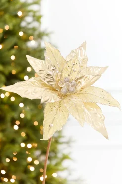 24" x 10" Champagne Glitter Edge & Bead Poinsettia Stem
