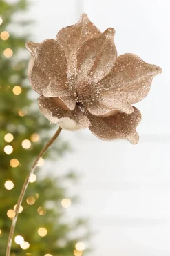 22" x 9.5" Champagne Glitter Magnolia Stem
