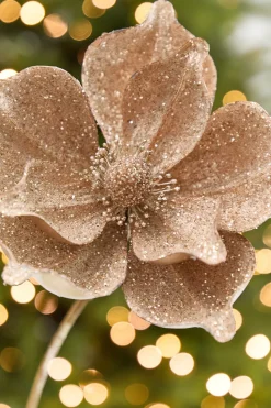 22" x 9.5" Champagne Glitter Magnolia Stem