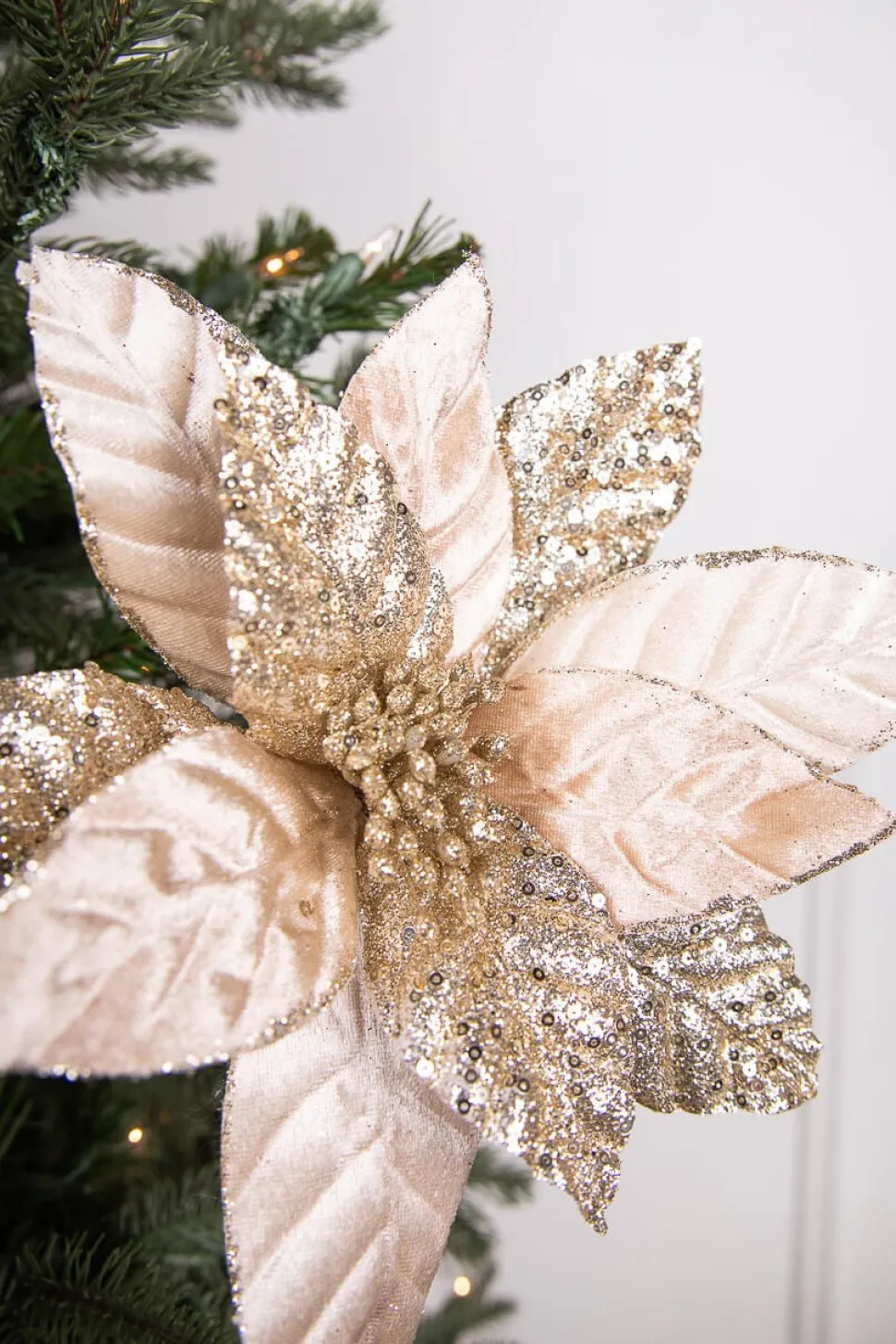 24” x 12" Champagne Glitter Poinsettia