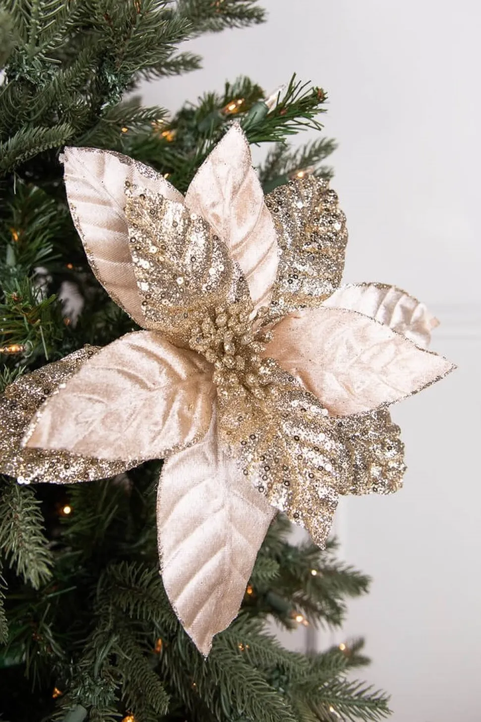24” x 12" Champagne Glitter Poinsettia