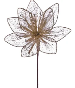 24” x 12" Champagne Glitter Sequin Mesh Poinsettia Stem