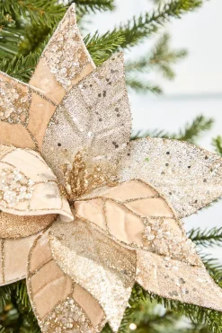 20" x 12" Champagne Jeweled Velvet Poinsettia Stem