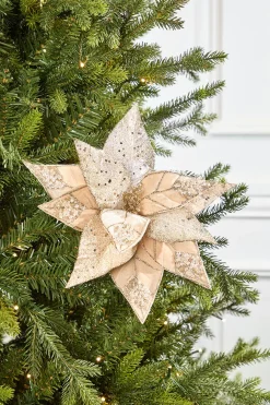 20" x 12" Champagne Jeweled Velvet Poinsettia Stem