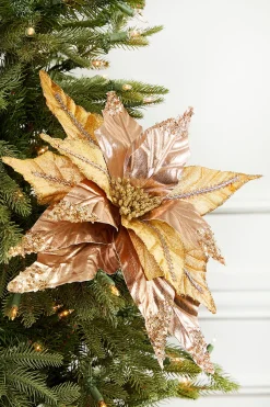 31” x 16.5" Champagne Velvet Metallic Poinsettia