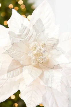 29" x 13" Cream Glitter & Bead Poinsettia Stem