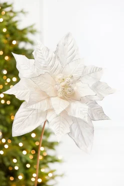 29" x 13" Cream Glitter & Bead Poinsettia Stem