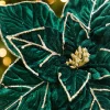 22" x 12.25" Emerald & Gold Velvet Poinsettia Stem