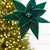 20" x 15" Emerald Velvet Glitter Poinsettia Stem