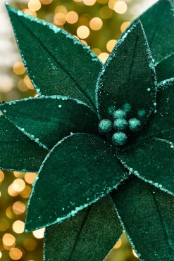 20" x 15" Emerald Velvet Glitter Poinsettia Stem