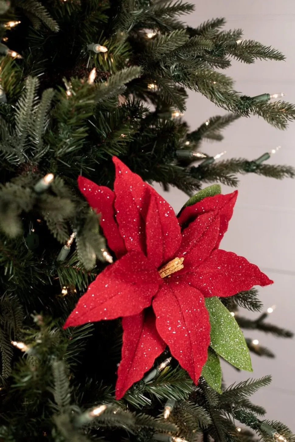 24” x 12.5" Frosted Felt Retro Poinsettia Stem