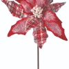 34” x 13" Frost Snowflake Plaid Velvet Poinsettia Stem
