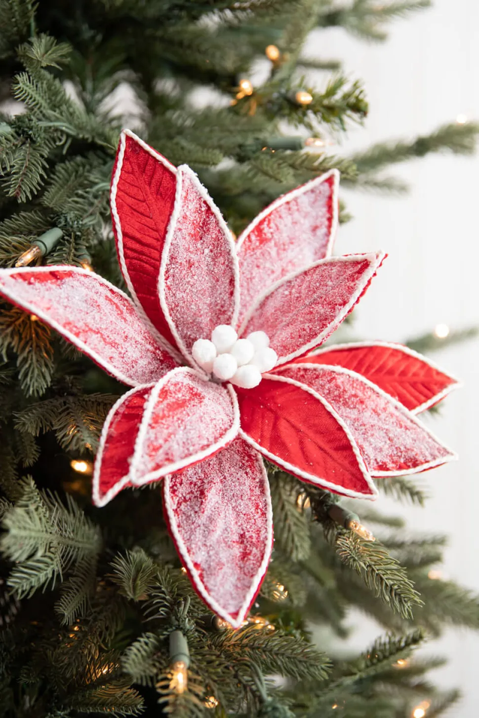 28” x 12" Frost Velvet Poinsettia Stem