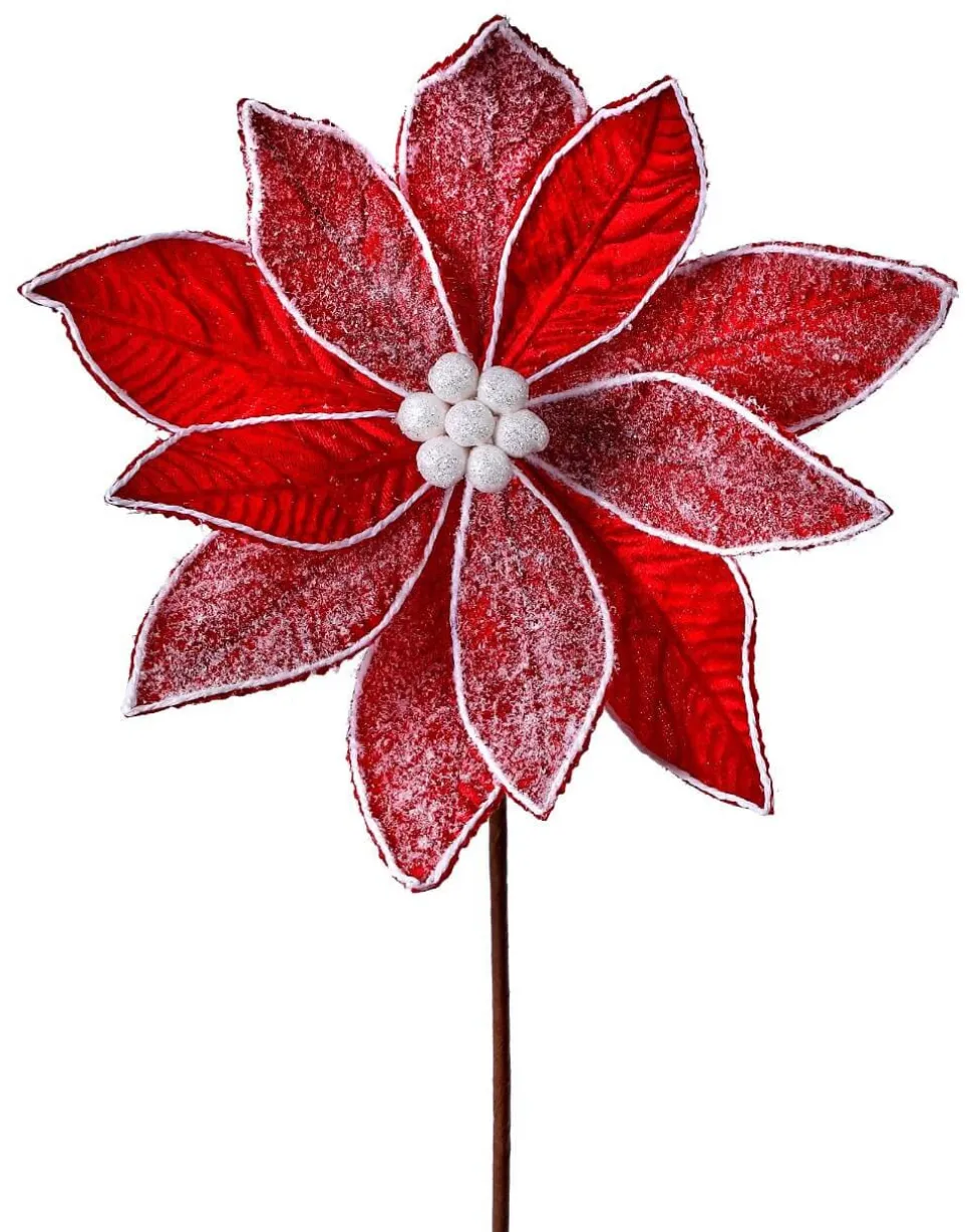 28” x 12" Frost Velvet Poinsettia Stem