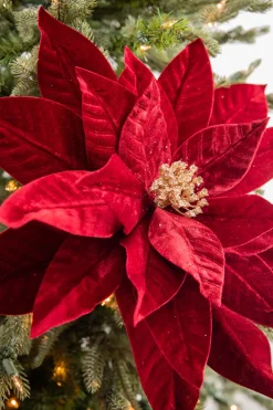 22” x 17” Giant Velvet Poinsettia Stem - Burgundy