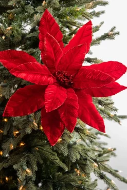 22” x 17” Giant Velvet Poinsettia Stem - Deep Red