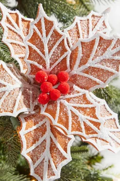 22" x 12" Ginger and White Frosted Poinsettia Stem with Red Berries