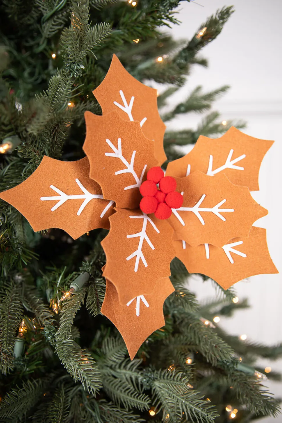 22” x 12" Gingerbread Poinsettia Stem with Red Berries