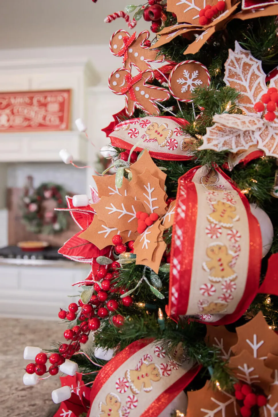 22” x 12" Gingerbread Poinsettia Stem with Red Berries