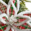 24” x 13" Glitter Fur Edge Plaid Poinsettia Stem