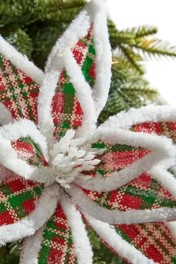 24” x 13" Glitter Fur Edge Plaid Poinsettia Stem