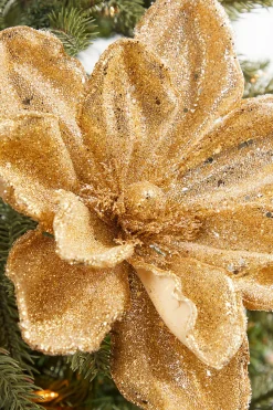 24" x 10" Gold Micro Beaded Sequins Magnolia Stem