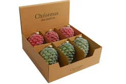 3" x 5" Green and Red Pinecone Ornaments - Set of 6