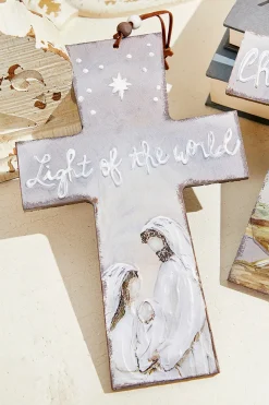 9" x 5.75" Grey Cross Jesus at Birth Ornament