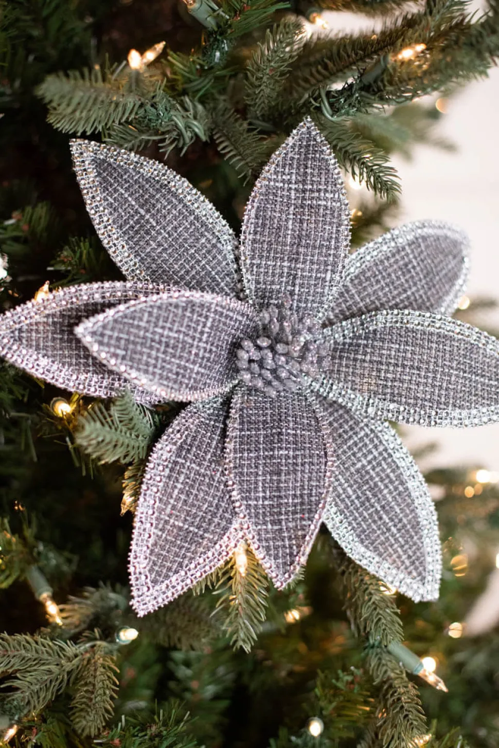 22” x 12.5" Grey Linen Jewel Poinsettia Stem