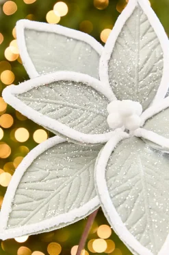 19" x 12" Grey & White Poinsettia Stem