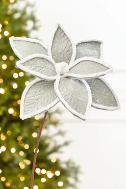 19" x 12" Grey & White Poinsettia Stem