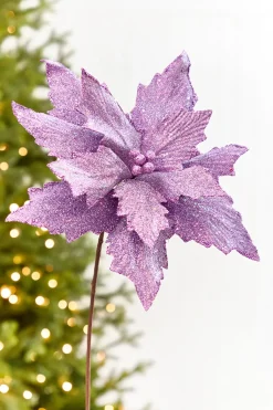 19" x 13.5" Lavender Glitter Poinsettia Stem