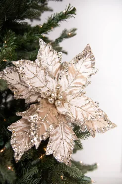 24” x 12" Leafy Champagne Poinsettia Stem