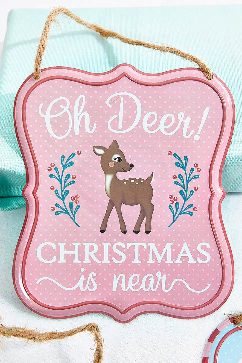 7" x 6" Light Blue / Pink Christmas Embossed Sign