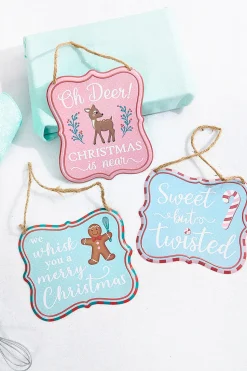 7" x 6" Light Blue / Pink Christmas Embossed Sign