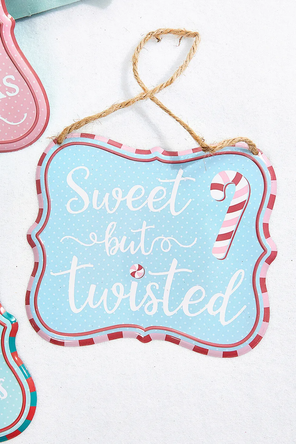 7" x 6" Light Blue / Pink Christmas Embossed Sign