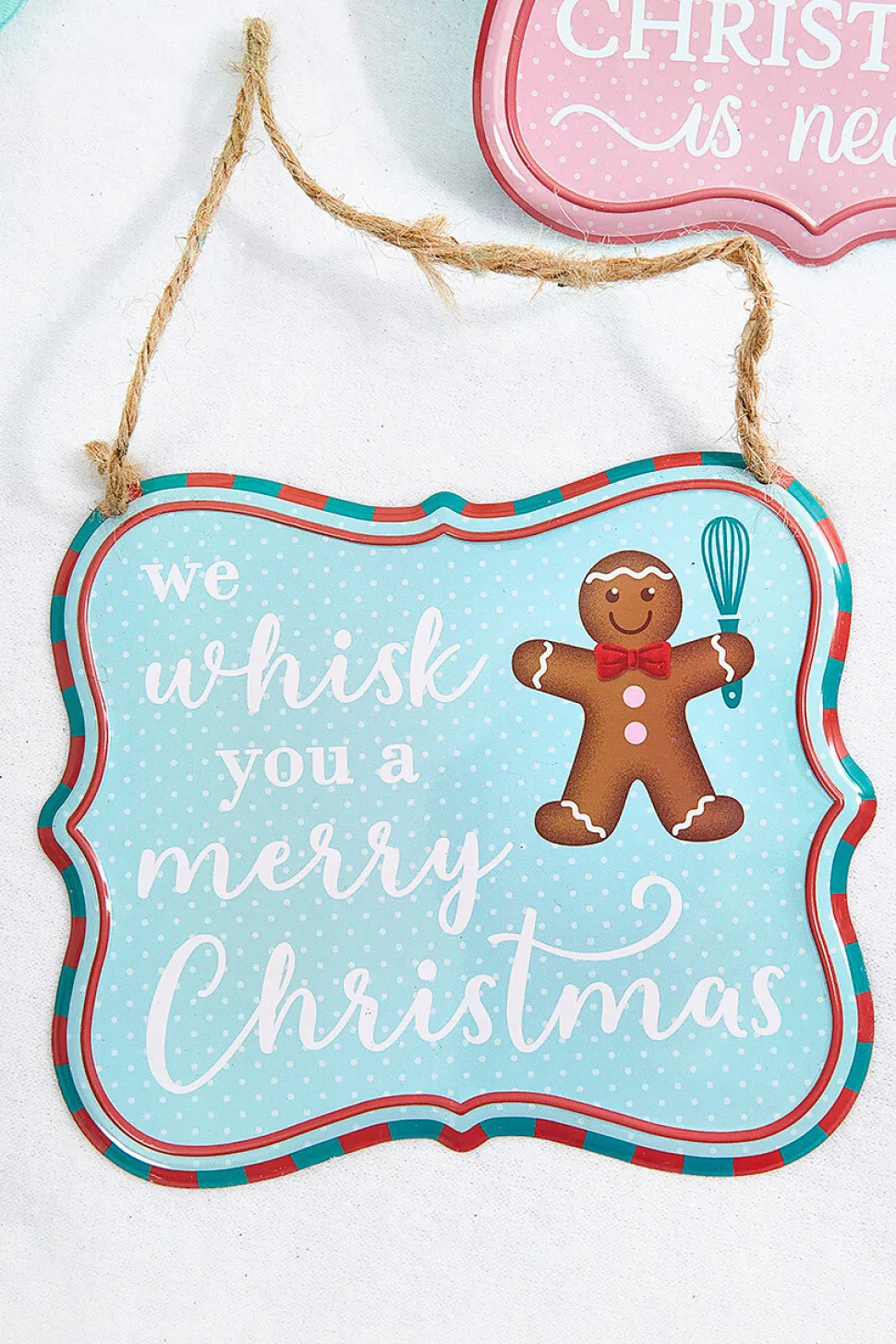 7" x 6" Light Blue / Pink Christmas Embossed Sign