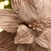 22" x 11.5" Light Brown Velvet Glitter Poinsettia Stem