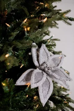 22” x 12.5" Linen Frost Poinsettia Stem - Gray