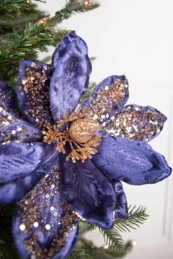 24” x 11" Magnolia Stem - Midnight Blue with Gold Glitter