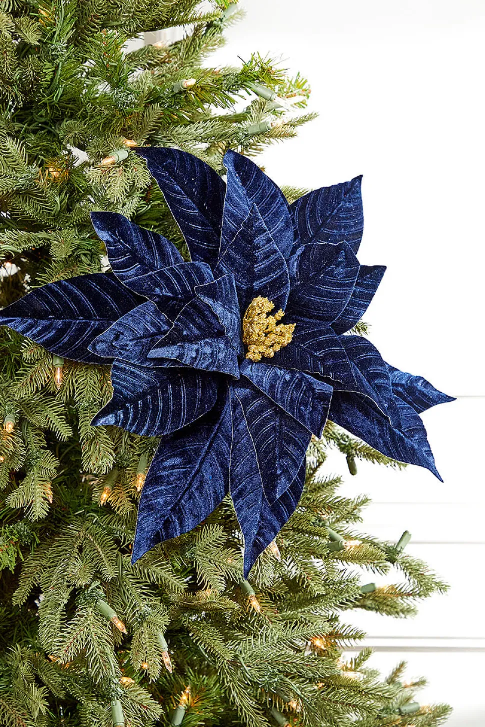 22" x 17" Midnight Blue with Gold Large Poinsettia Stem