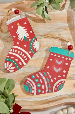 8" x 6" Nordic Pattern Wood Stocking Ornament