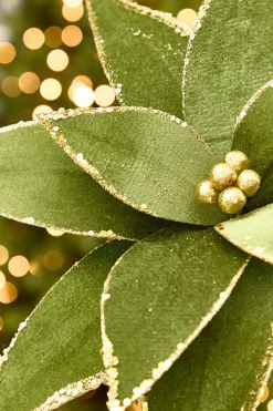 20" x 15" Olive Velvet Glitter Poinsettia Stem