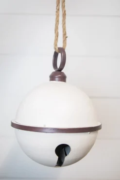 9" x 11.5” Oversized White Jingle Bell with Rope Hanger-Large