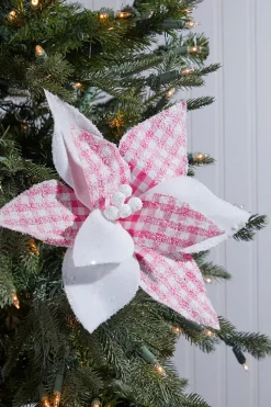 19" x 12" Pink & White Checkered Poinsettia Pick