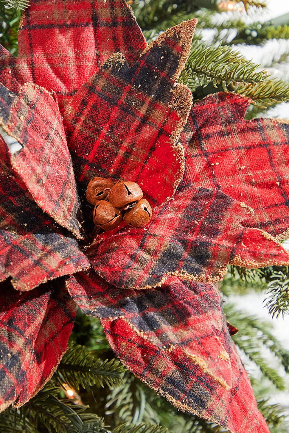 22" x 14" Plaid Poinsettia Stem