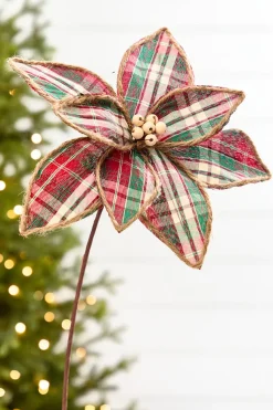 19" x 12" Plaid Poinsettia Stem