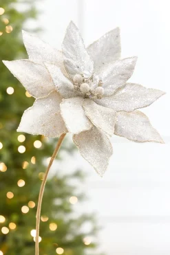 21" x 10.5" Platinum Glitter Poinsettia Stem
